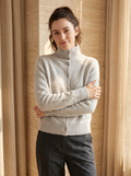 Turtleneck Button Cardigan in Light Grey, front view