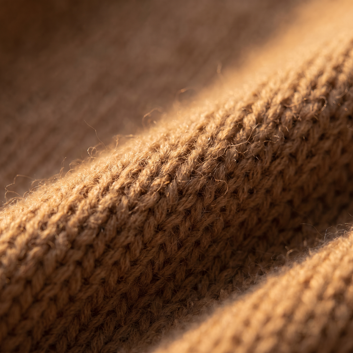 Mock Neck Long Sweater Dress in Camel, close-up of the knit