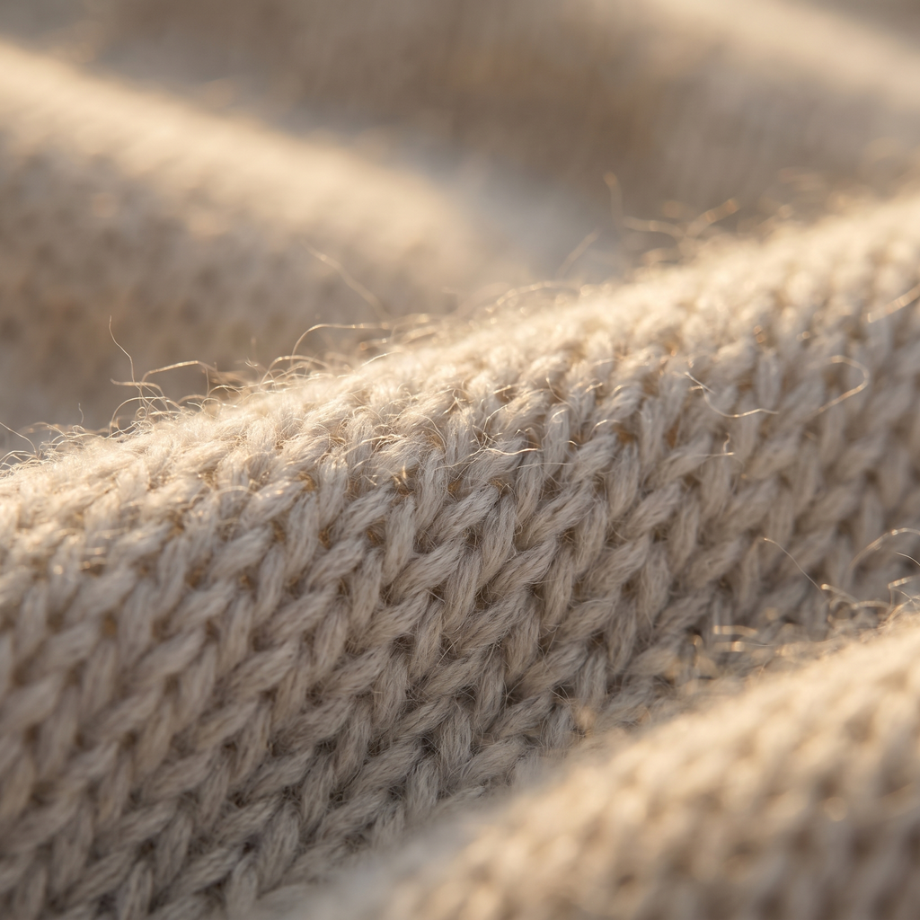 Turtleneck Button Cardigan in Light Grey, close-up of the knit