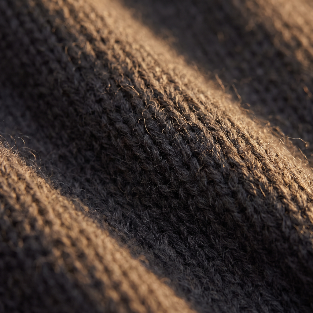 Button Funnel-Neck Long Sweater Dress in Charcoal, close-up of the knit