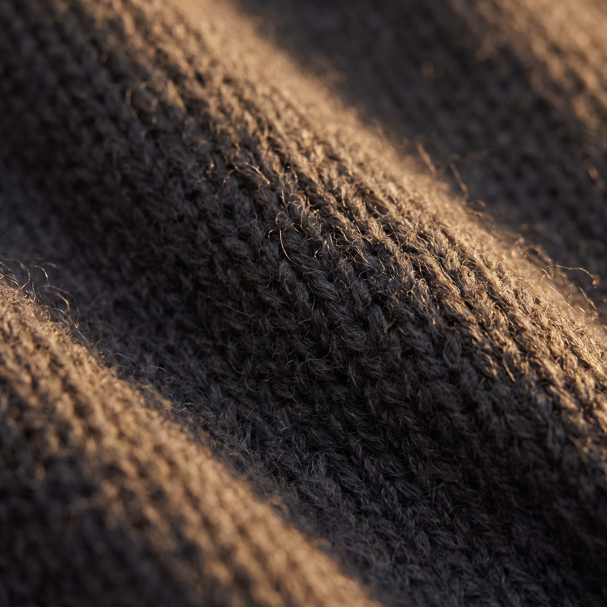 Button Funnel-Neck Long Sweater Dress in Charcoal, close-up of the knit