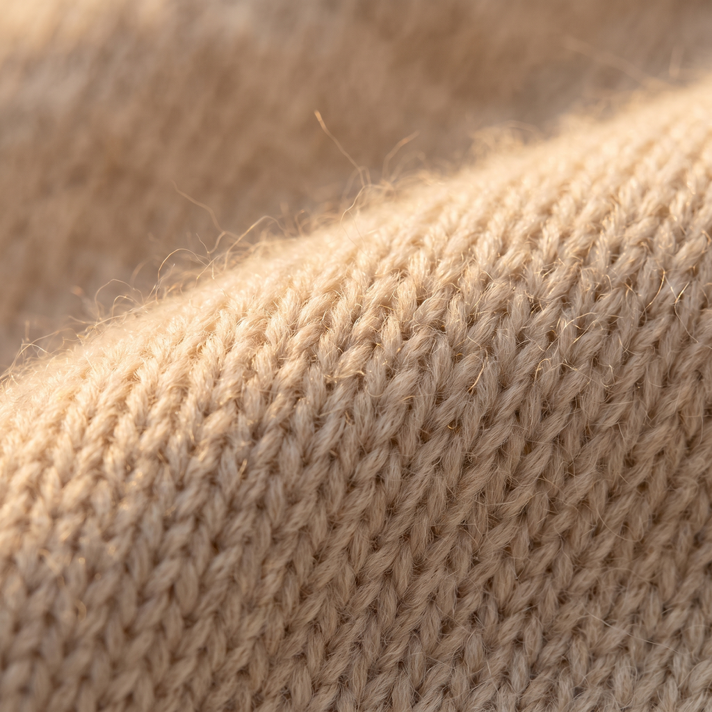 Classic V-Neck Sweater in Oatmeal, close-up of the knit