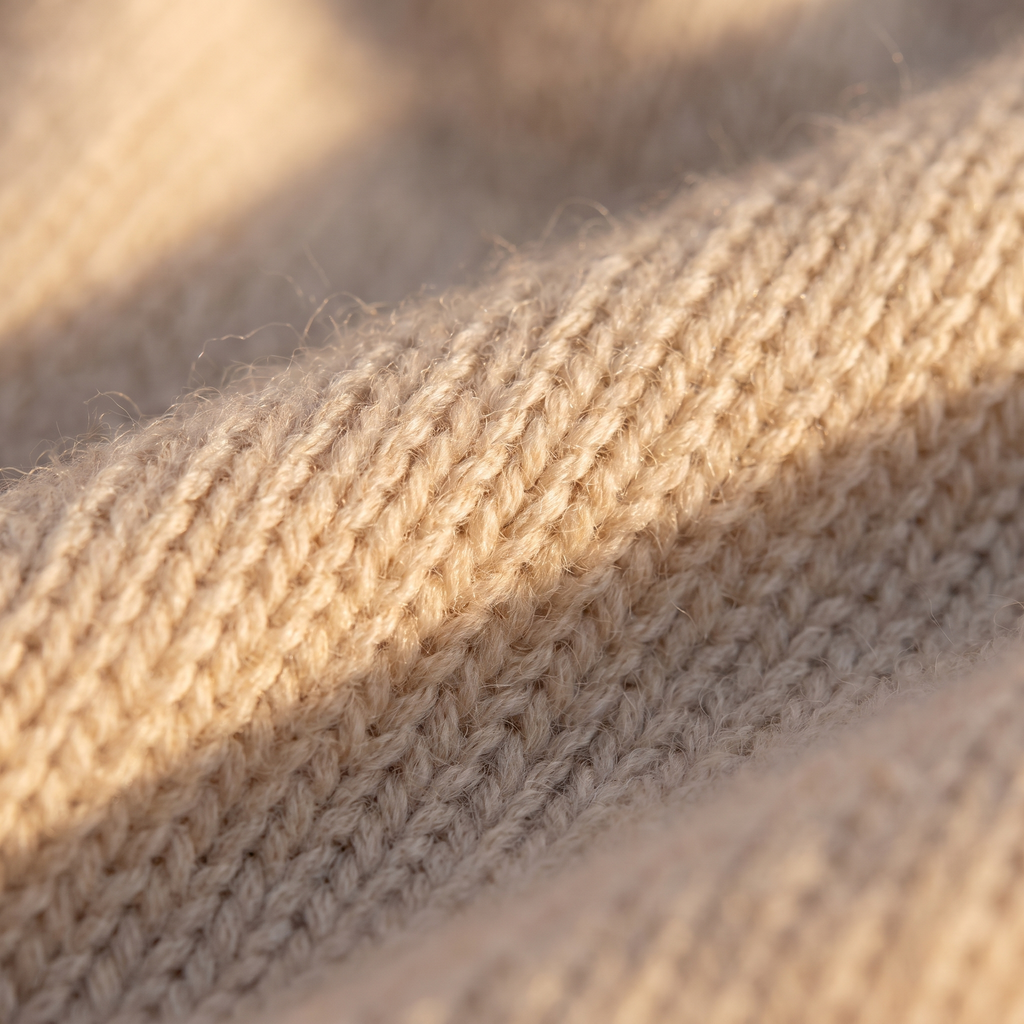 Stand-Collar Button Cardigan in Oatmeal, close-up of the knit