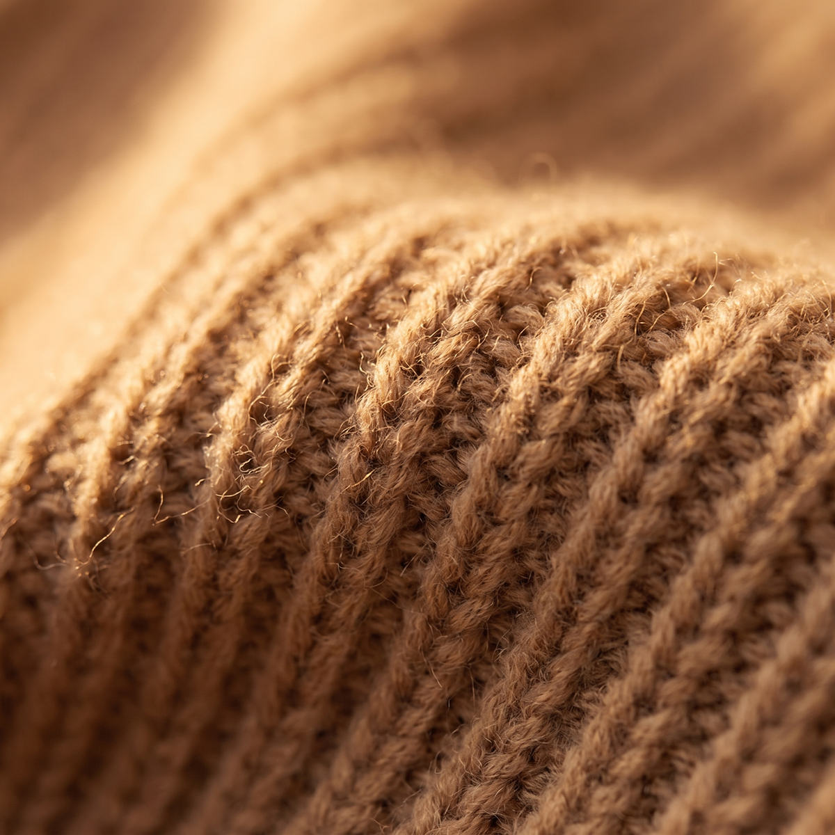 Fitted Mock Neck Sweater in Camel, close-up of the knit