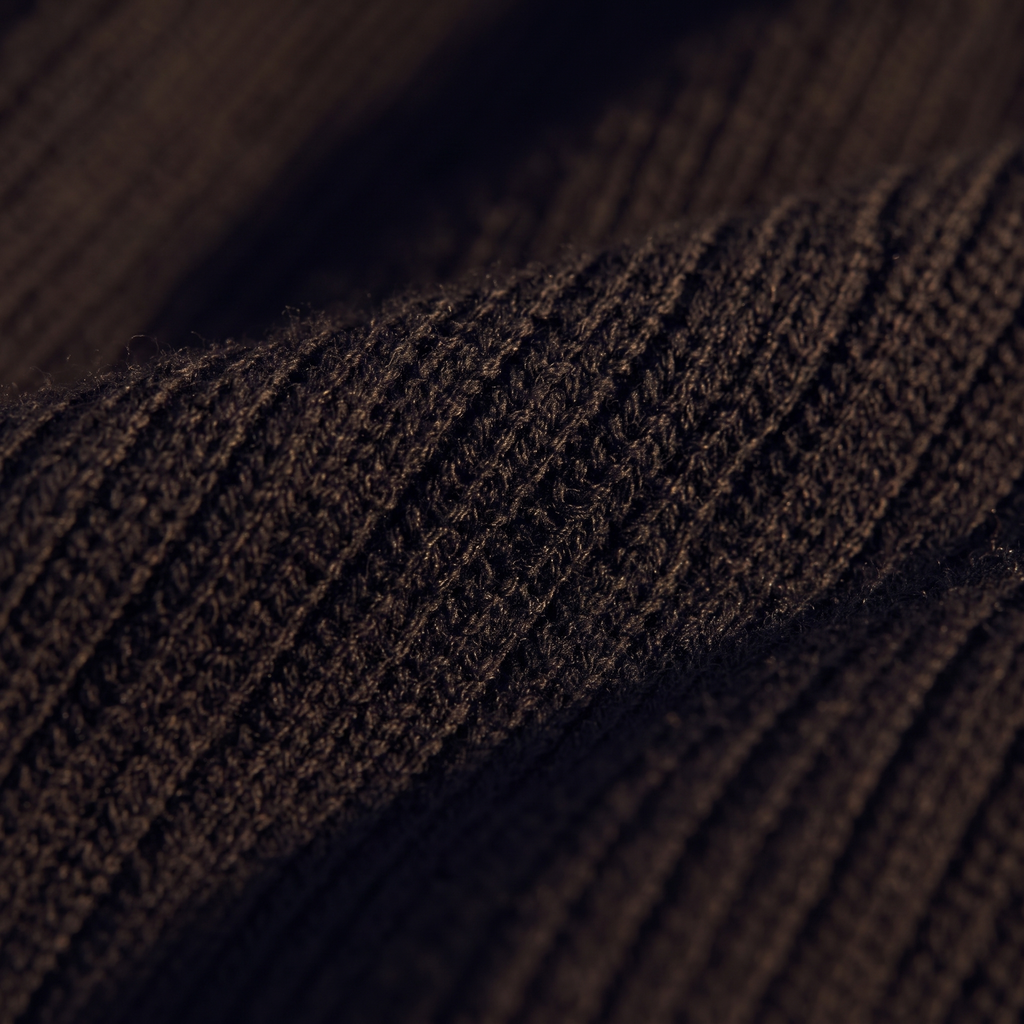 Sleeveless Ribbed Mock Neck Maxi Dress in Black, close-up of the knit