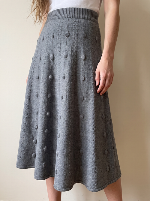 Long Knit A-Line Skirt, waistband and knit detail