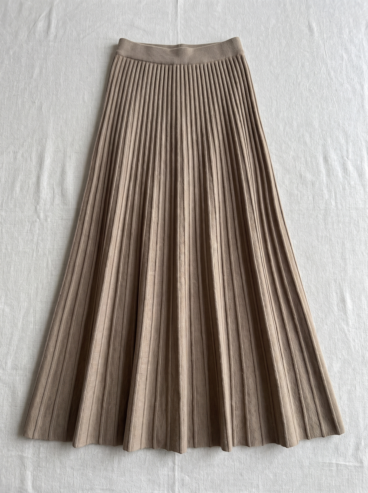 Draped Pleated Maxi Knit Skirt laid flat