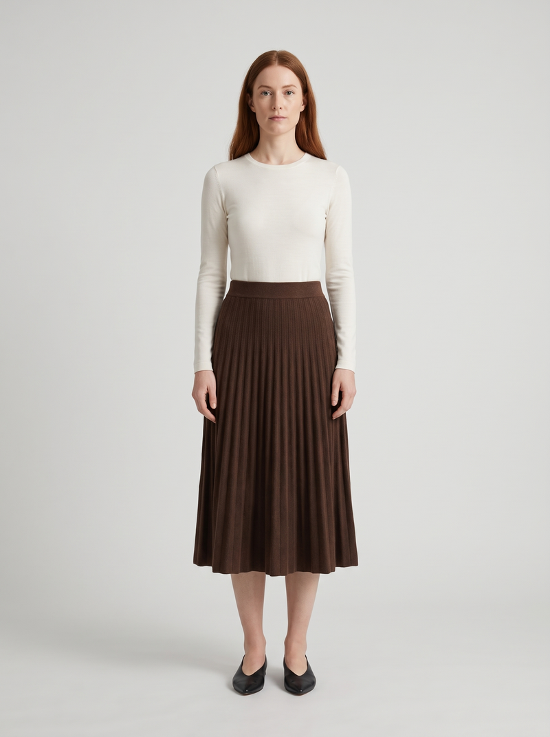 Full Pleated Knit Midi Skirt