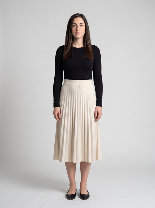 Pleated A-Line Knit Midi Skirt