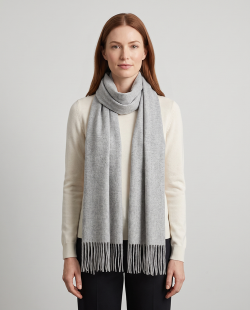 Long Fringed Wrap Scarf in Light Grey