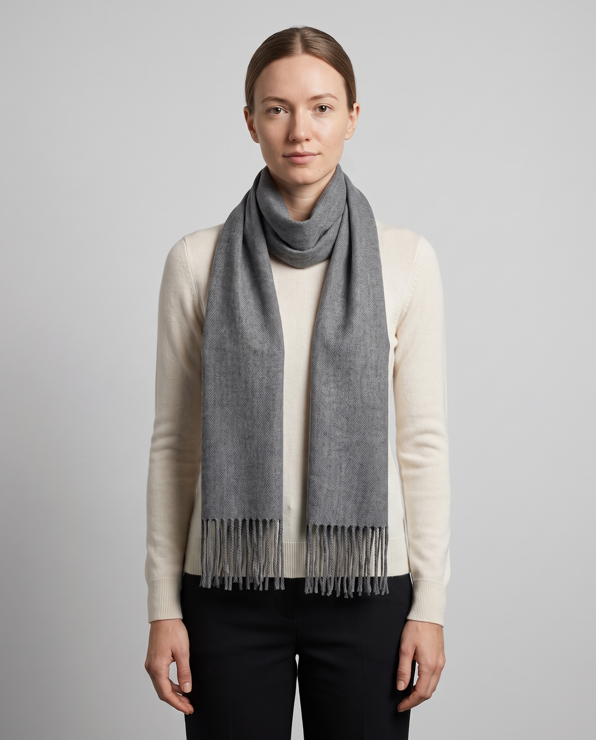 Long Fringed Wrap Scarf in Charcoal