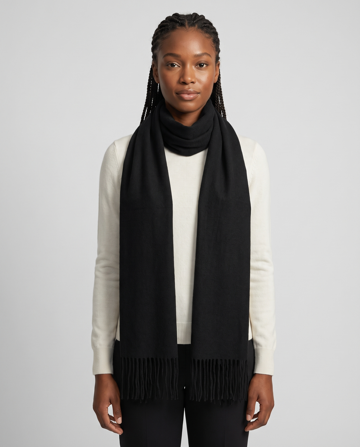Long Fringed Wrap Scarf in Black