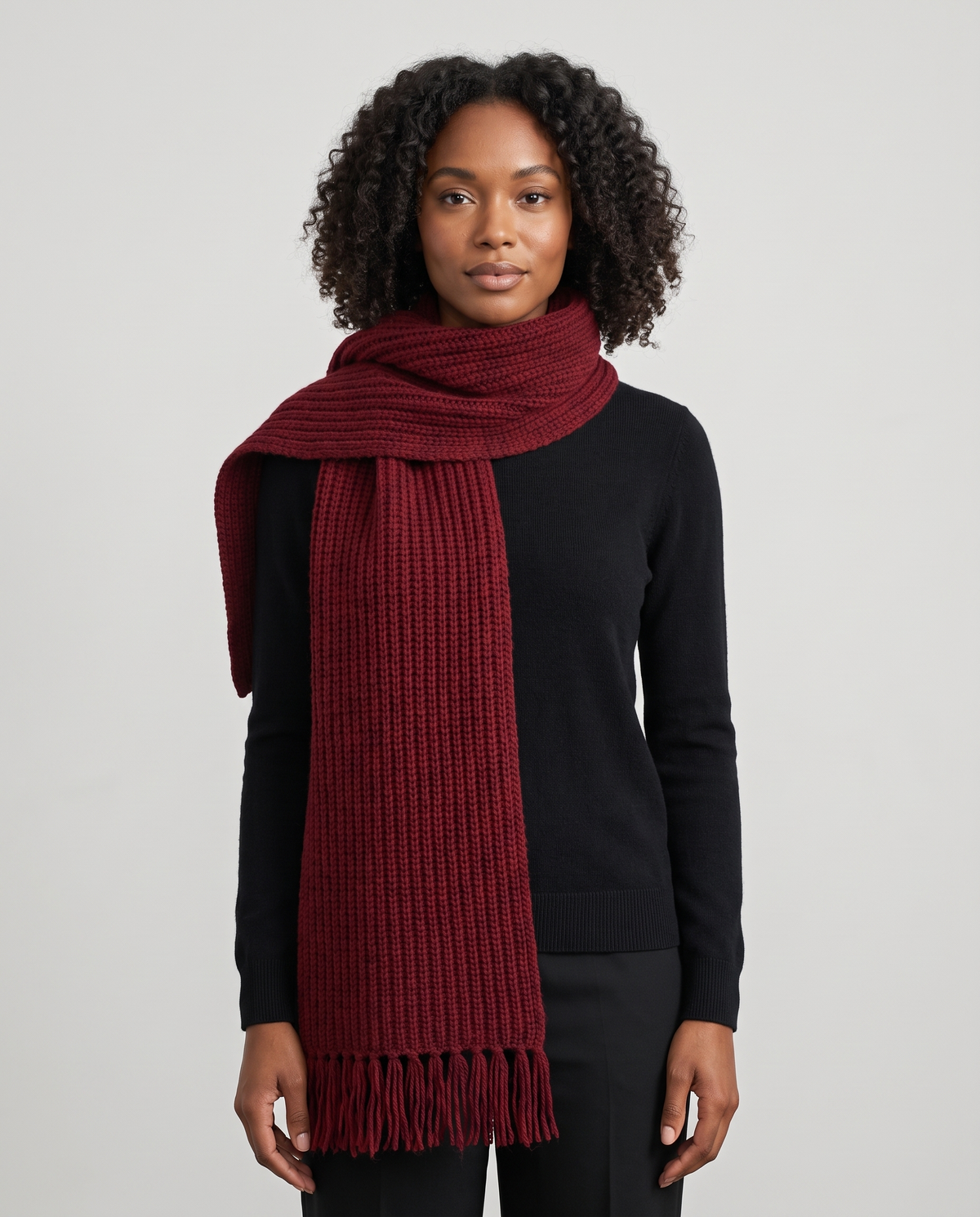 Chunky Rib Knit Scarf in Burgundy
