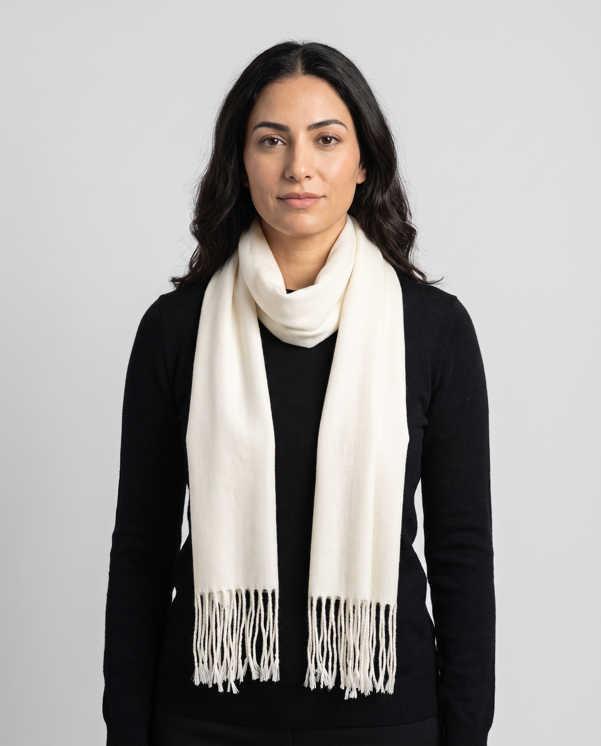 Long Fringed Wrap Scarf in White