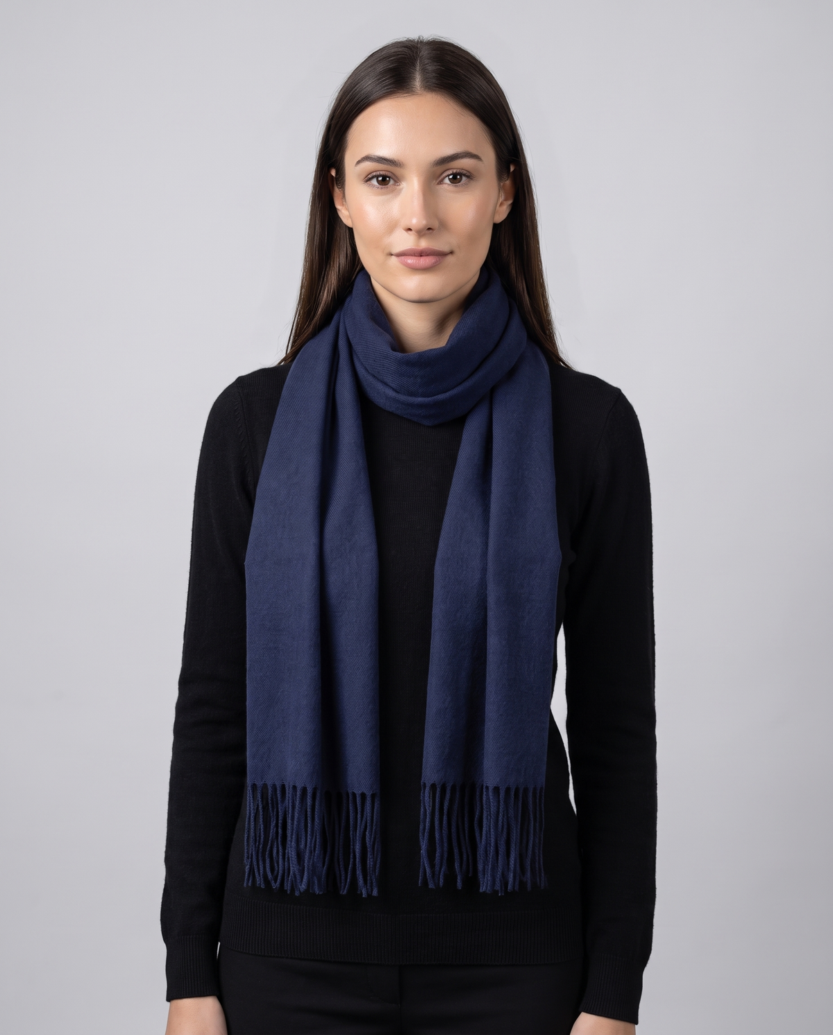 Long Fringed Wrap Scarf in Navy