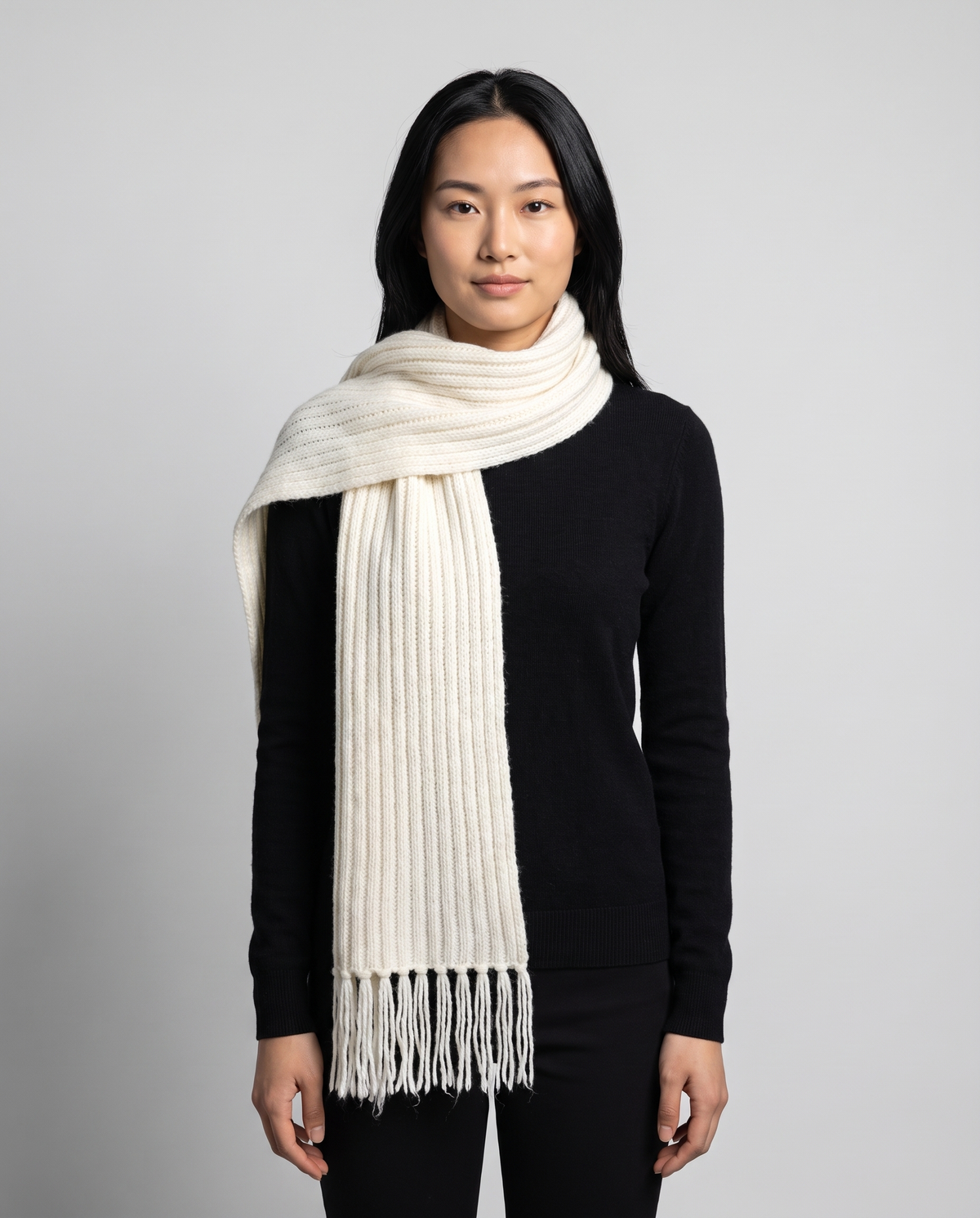 Chunky Rib Knit Scarf in White