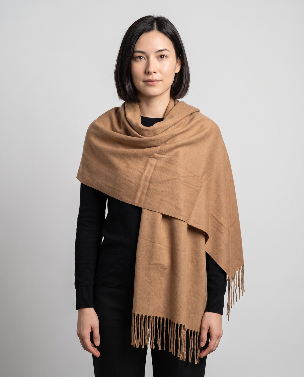 Fringed Blanket Scarf in Camel