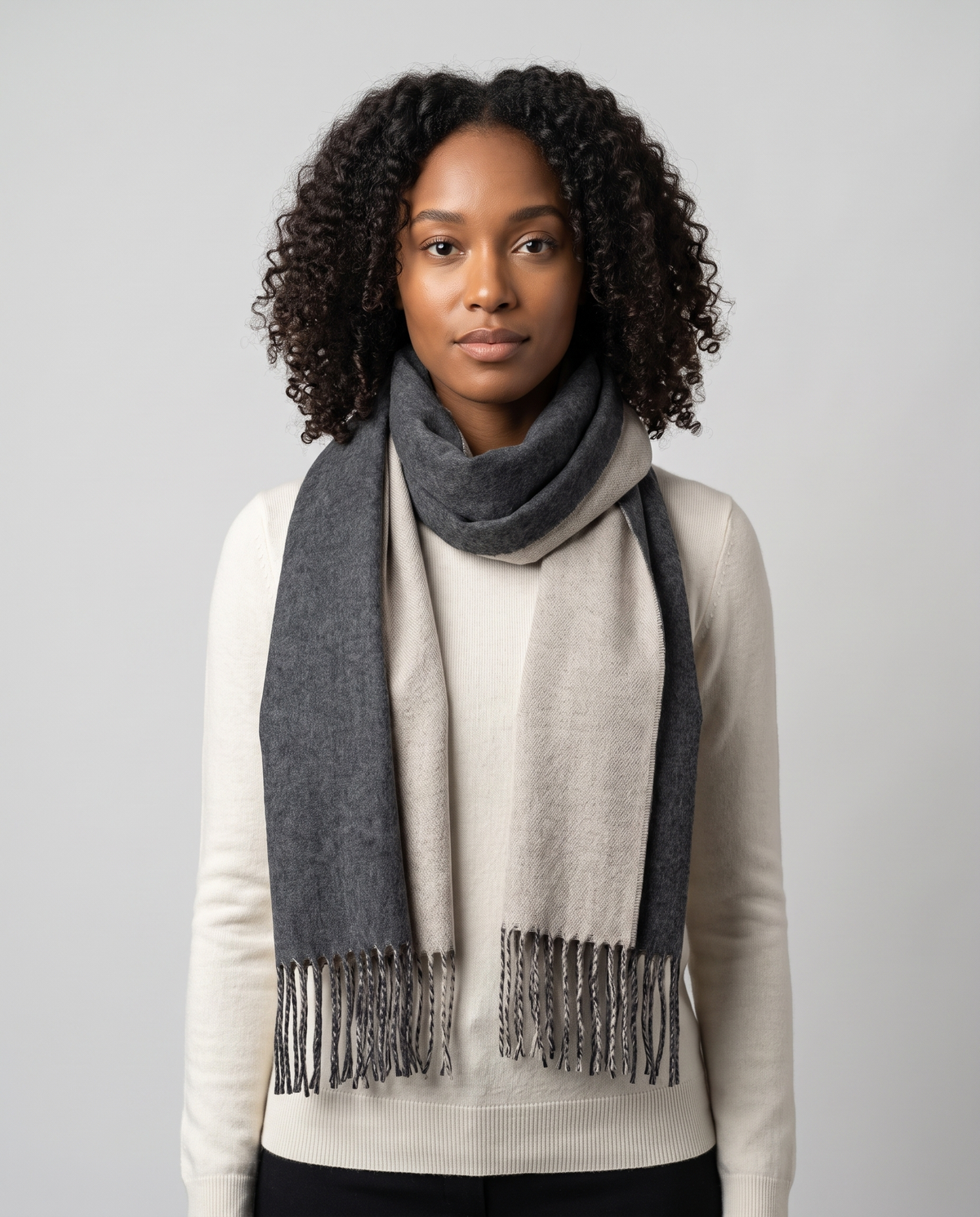 Reversible Two-Tone Wrap Scarf in Grey & Charcoal