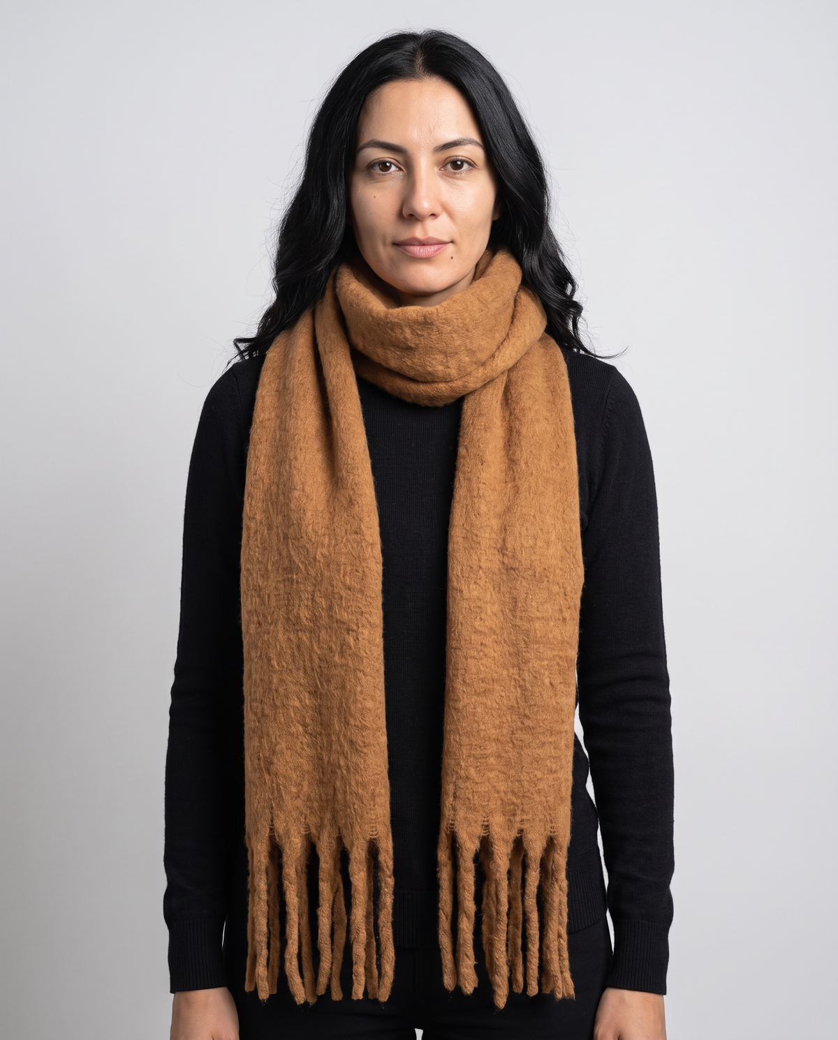 Brushed Fringe Scarf in Caramel