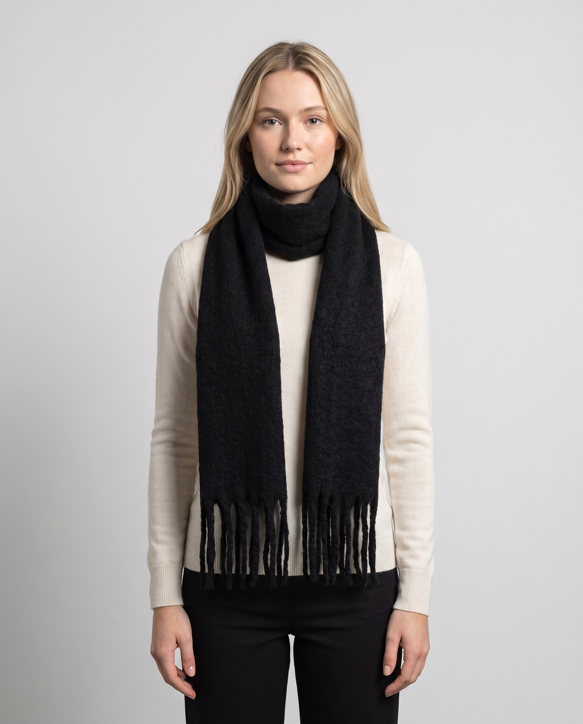 Brushed Fringe Scarf in Black