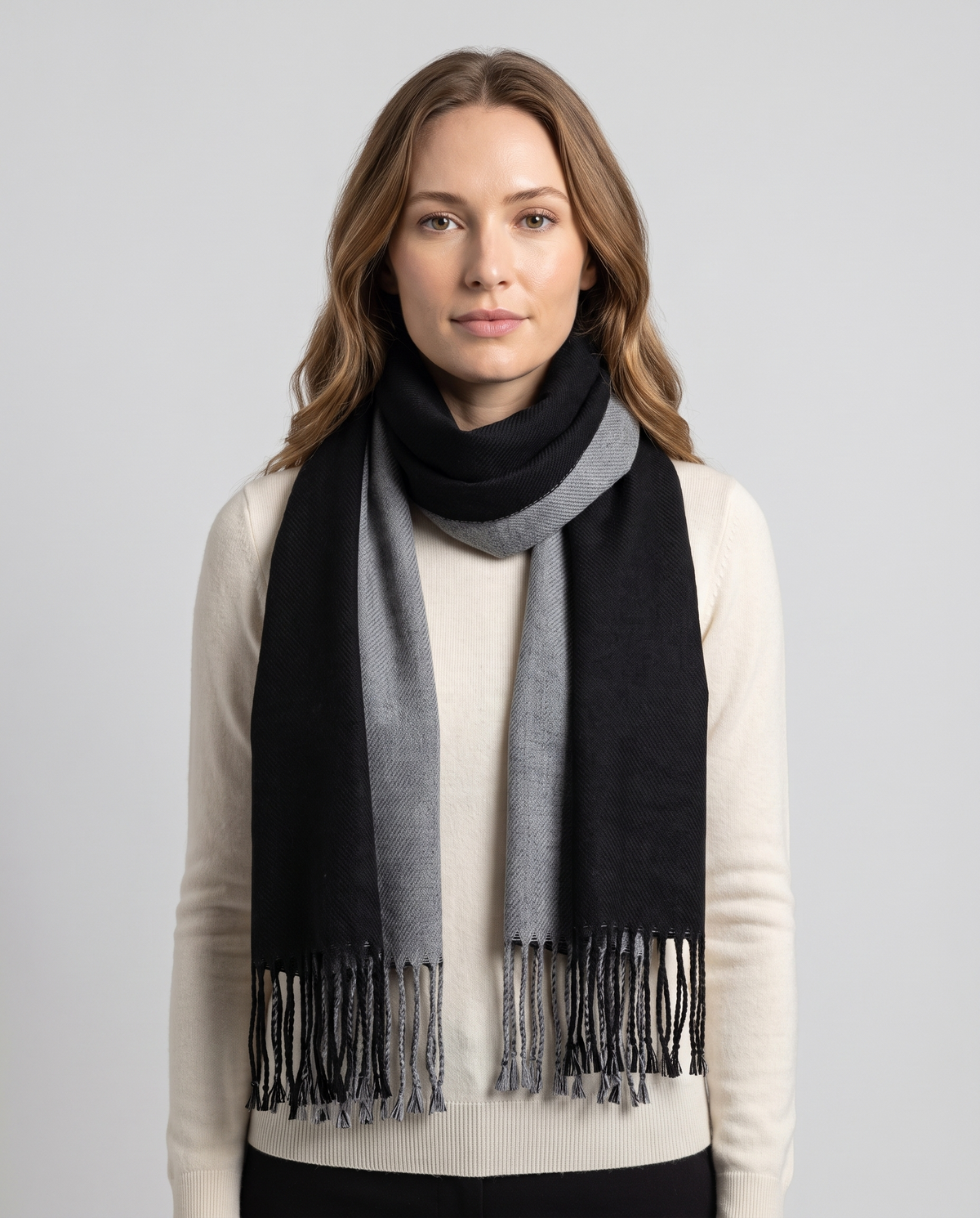 Reversible Two-Tone Wrap Scarf in Black & Grey