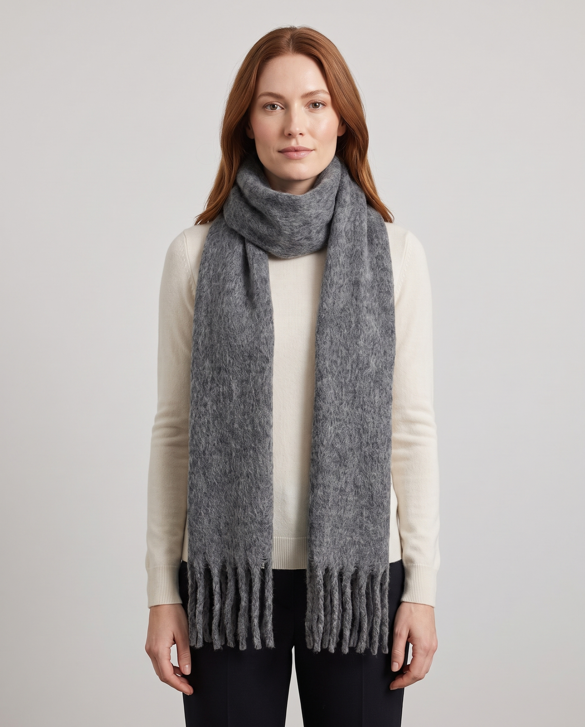 Brushed Fringe Scarf in Charcoal