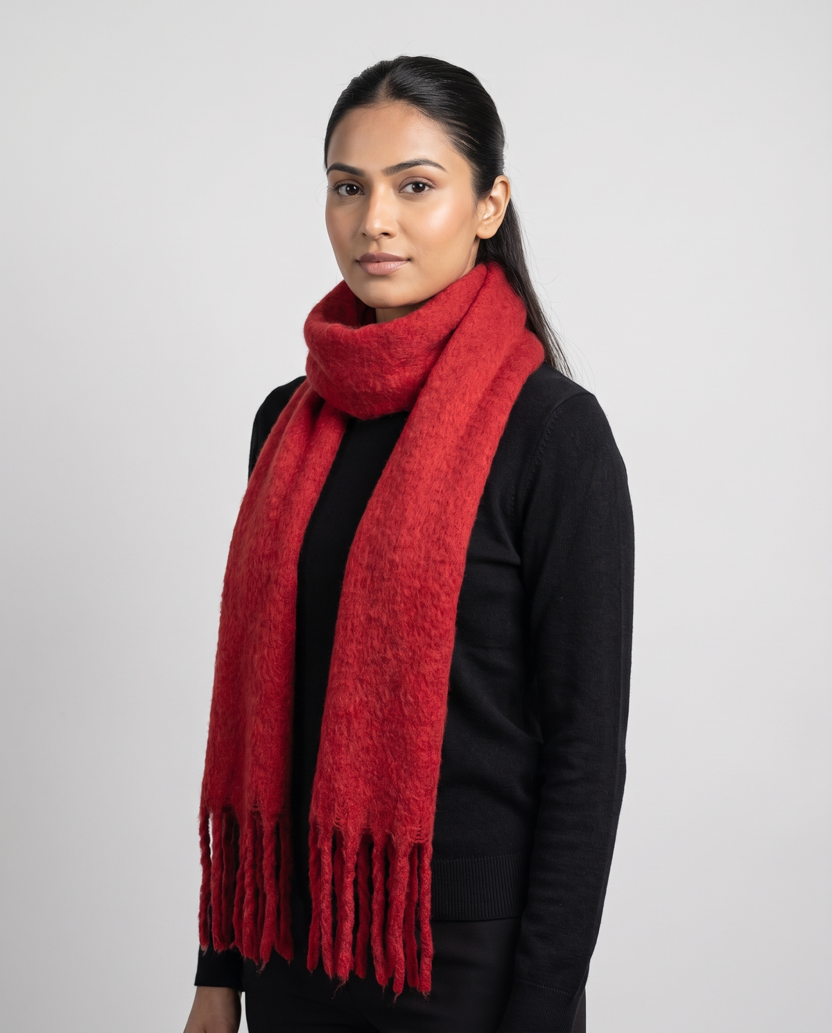 Brushed Fringe Scarf in Red