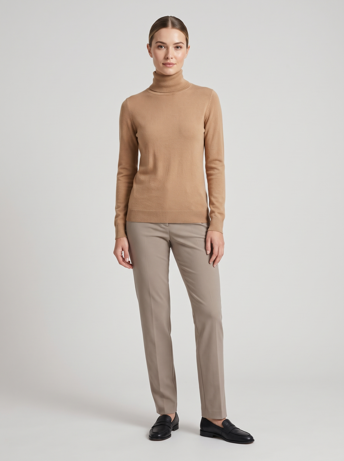 Slim Turtleneck Sweater in Camel