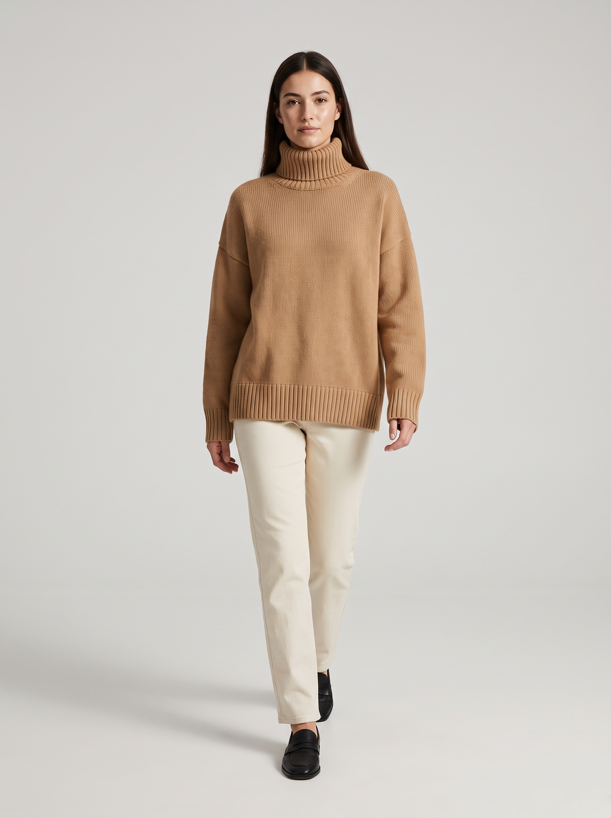 Oversized Chunky Turtleneck Sweater in Camel