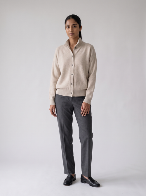 Stand-Collar Button Cardigan
