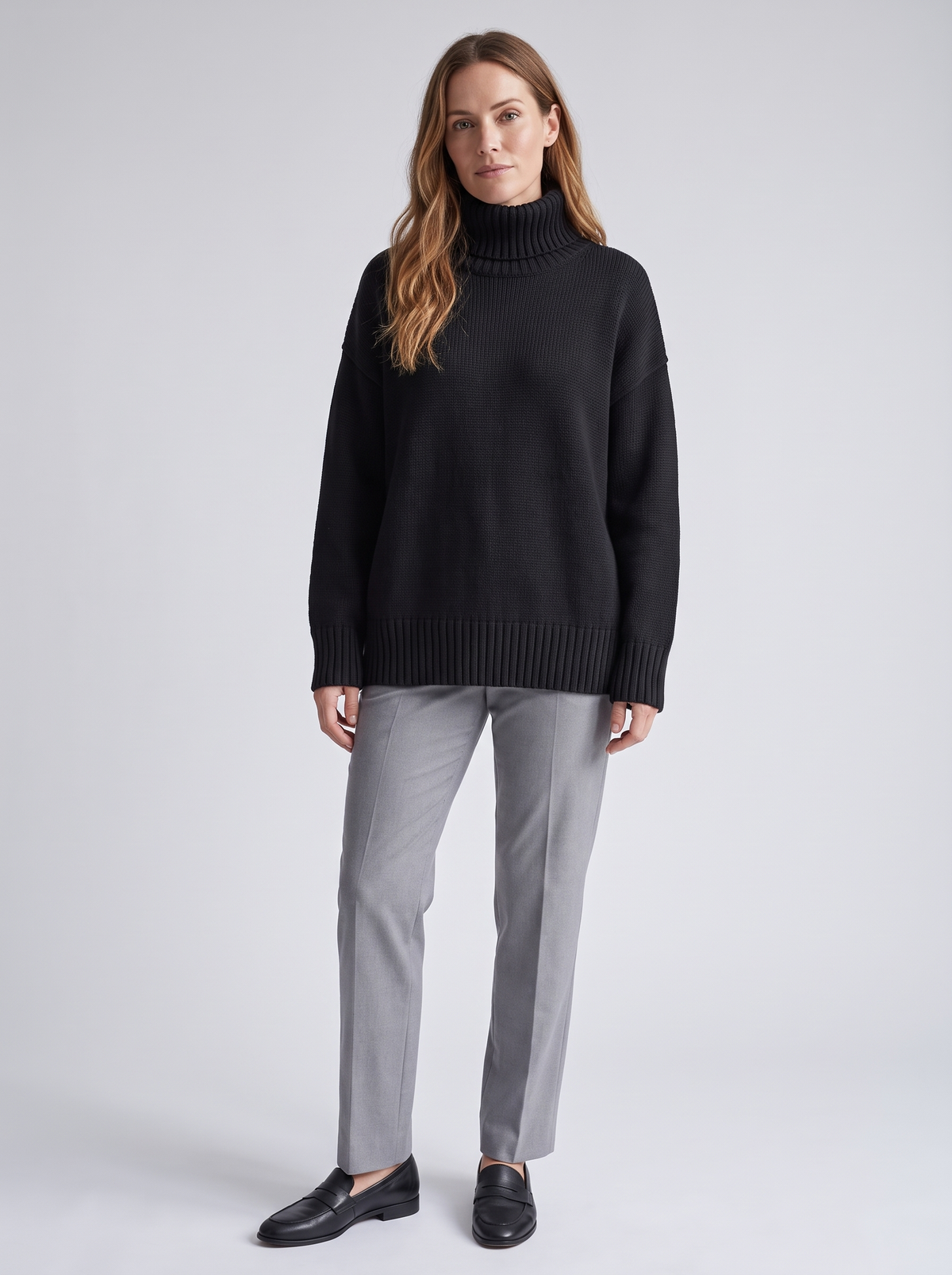 Oversized Chunky Turtleneck Sweater in Black