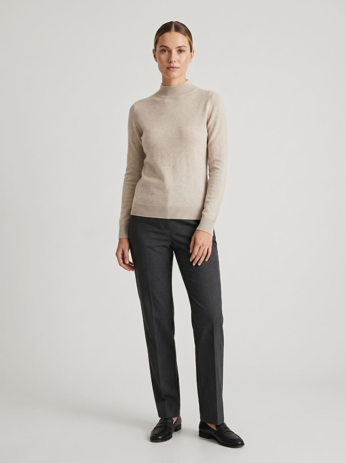 Fitted Mock-Neck Sweater in Oatmeal