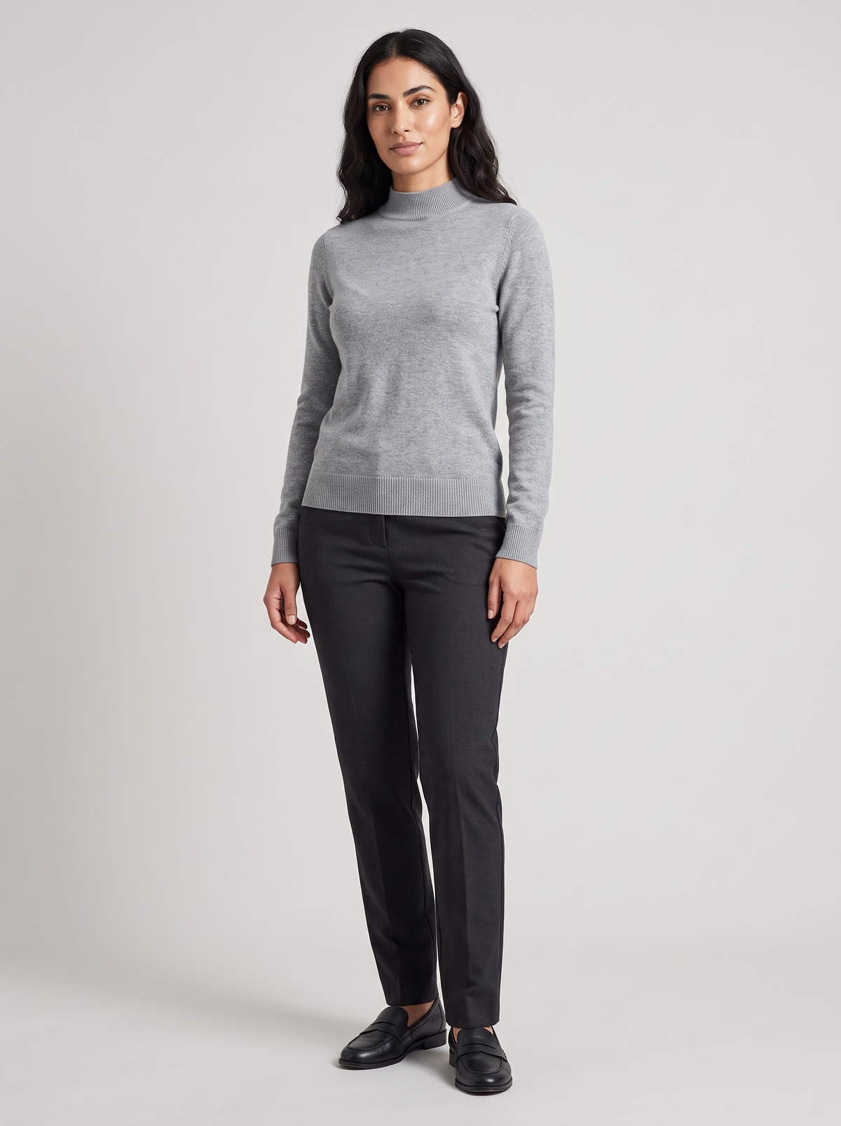 Fitted Mock-Neck Sweater in Heather Grey