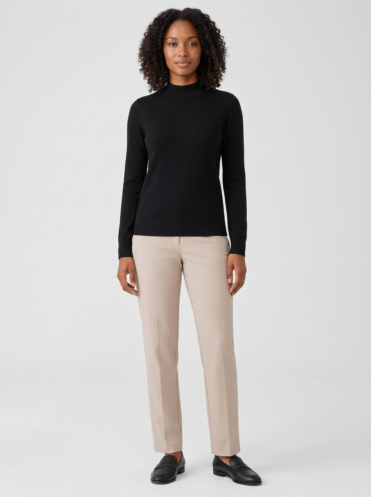 Fitted Mock-Neck Sweater in Black