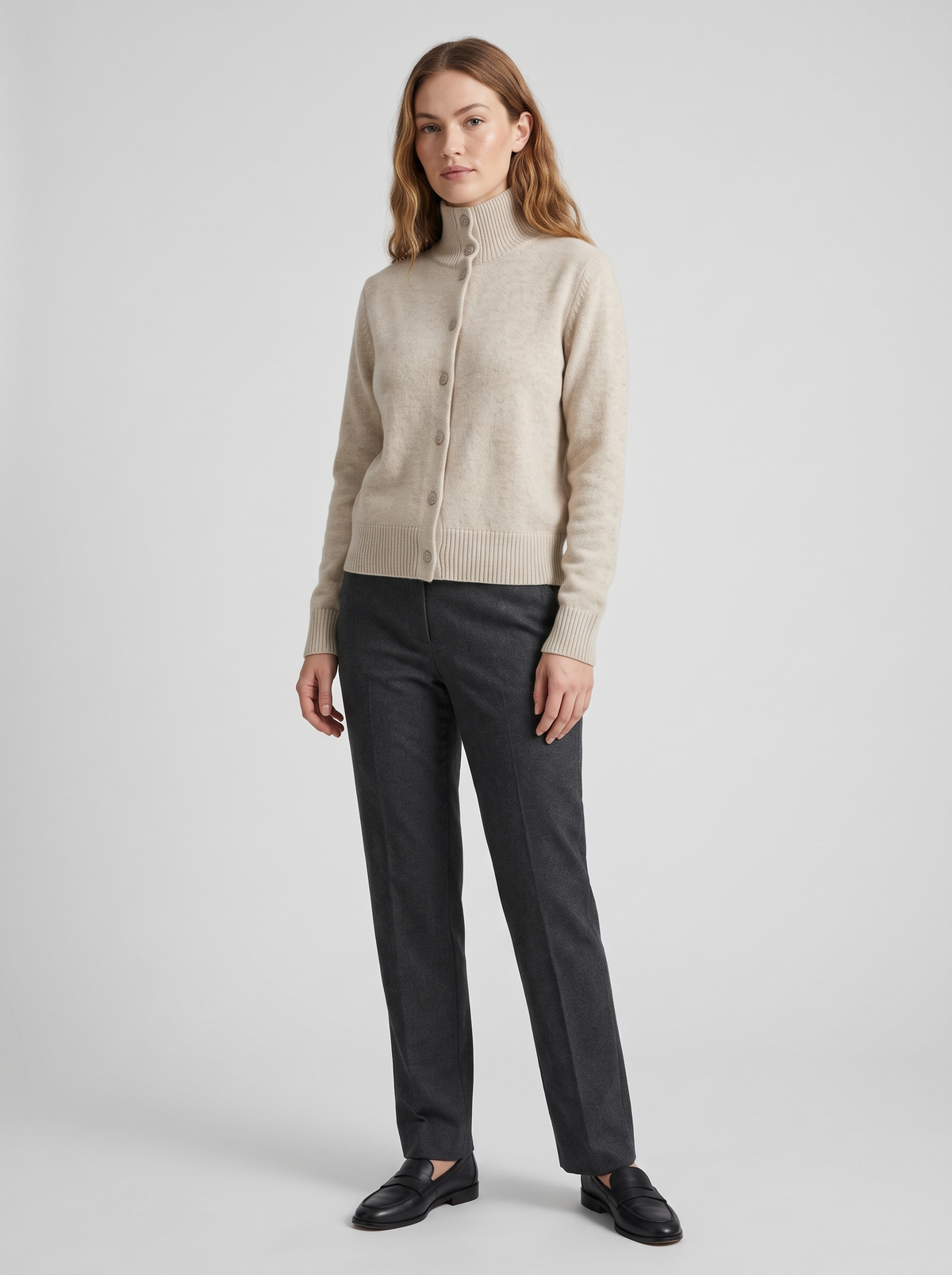 Turtleneck Button Cardigan in Oatmeal