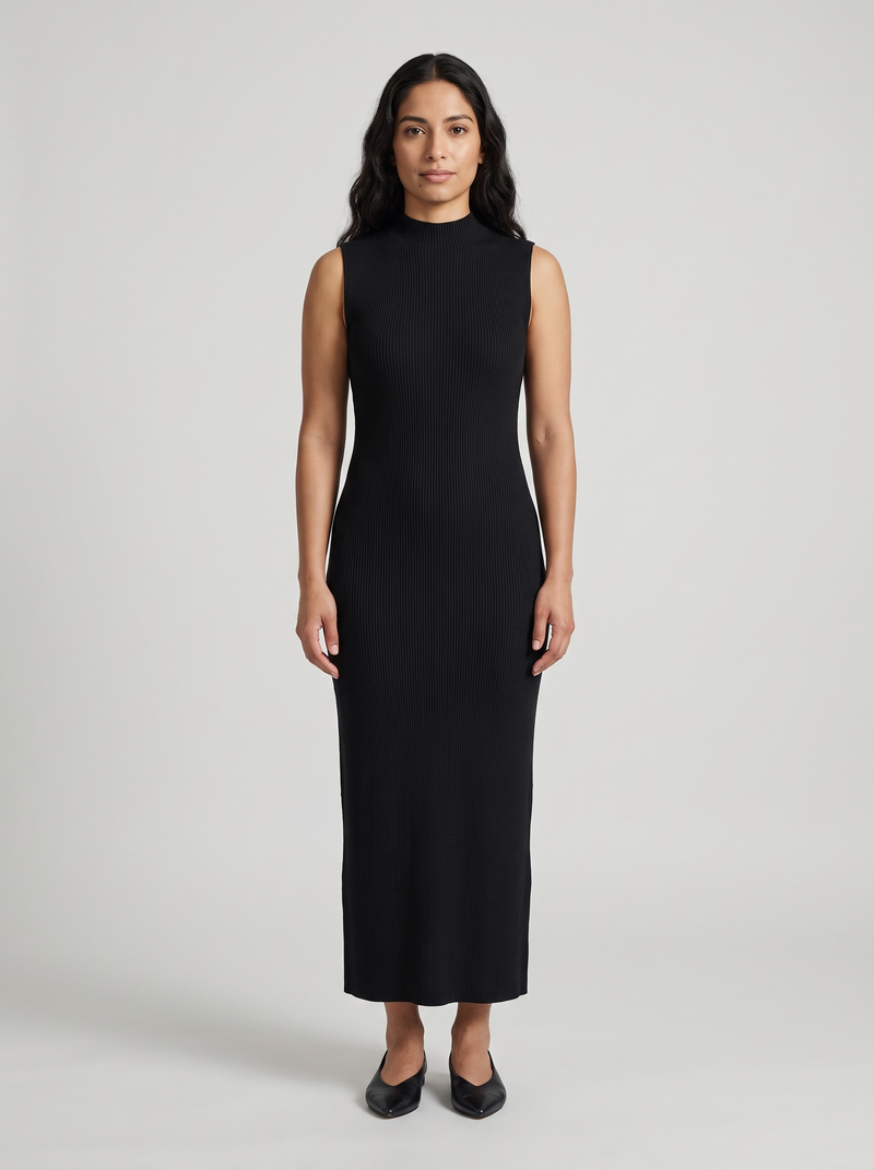 Sleeveless Ribbed Mock Neck Maxi Dress