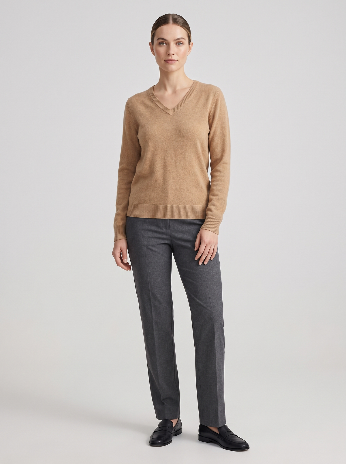 Classic V-Neck Sweater in Camel