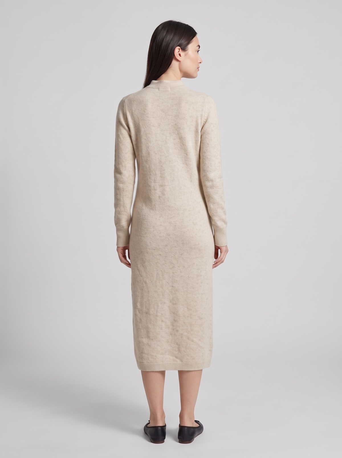 Keyhole Stand-Collar Long Sweater Dress, back view
