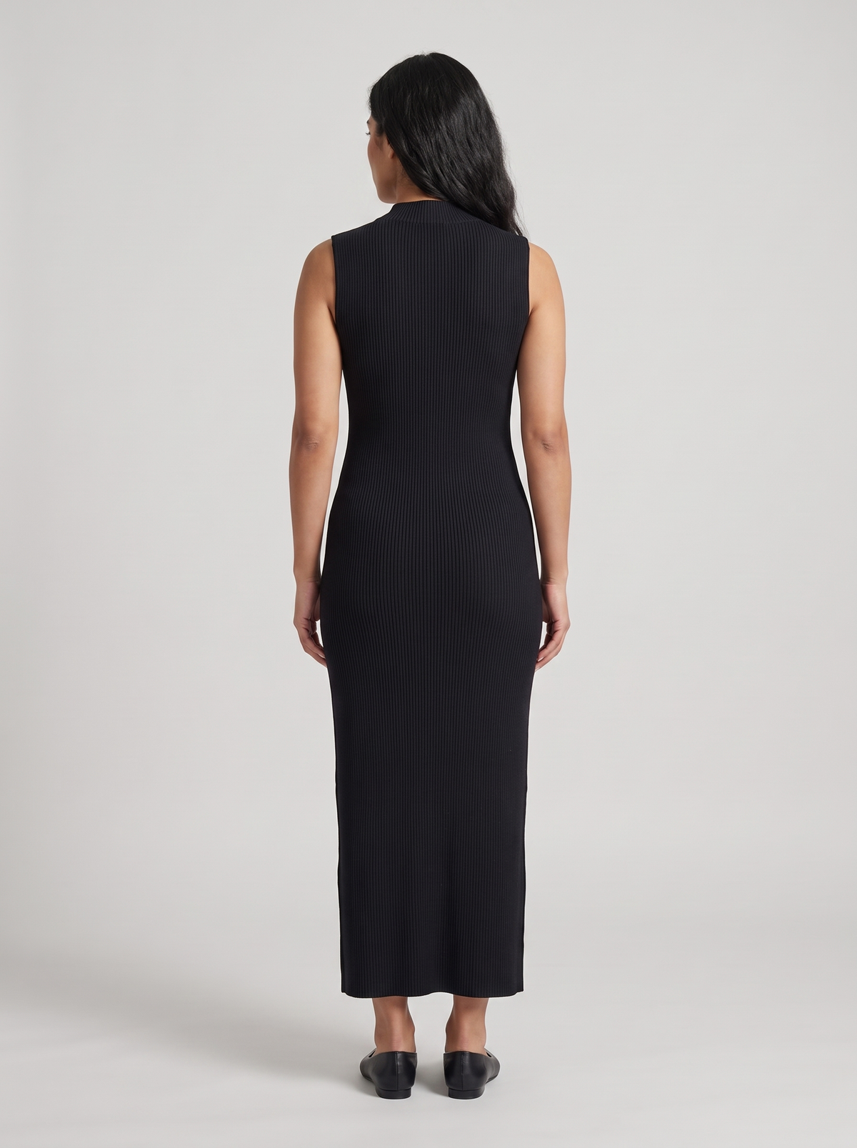 Sleeveless Ribbed Mock-Neck Maxi Dress, back view