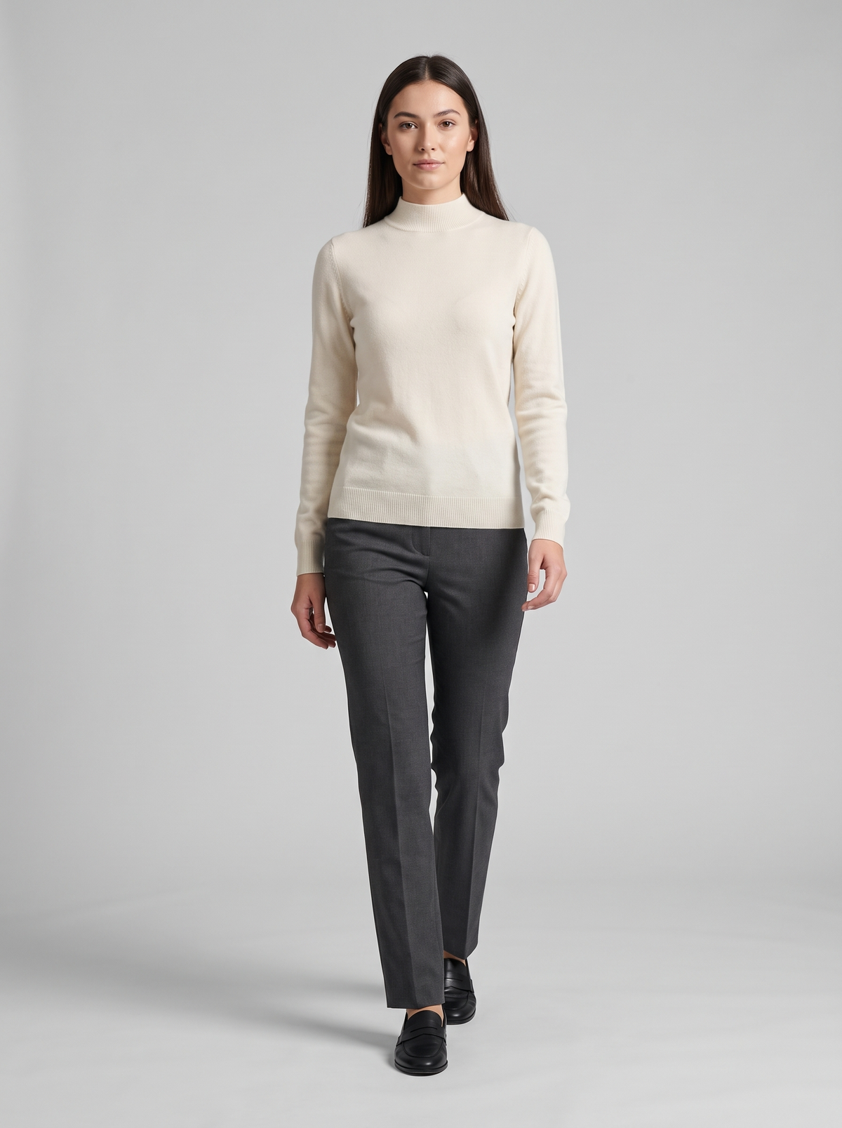 Fitted Mock-Neck Sweater in Ivory