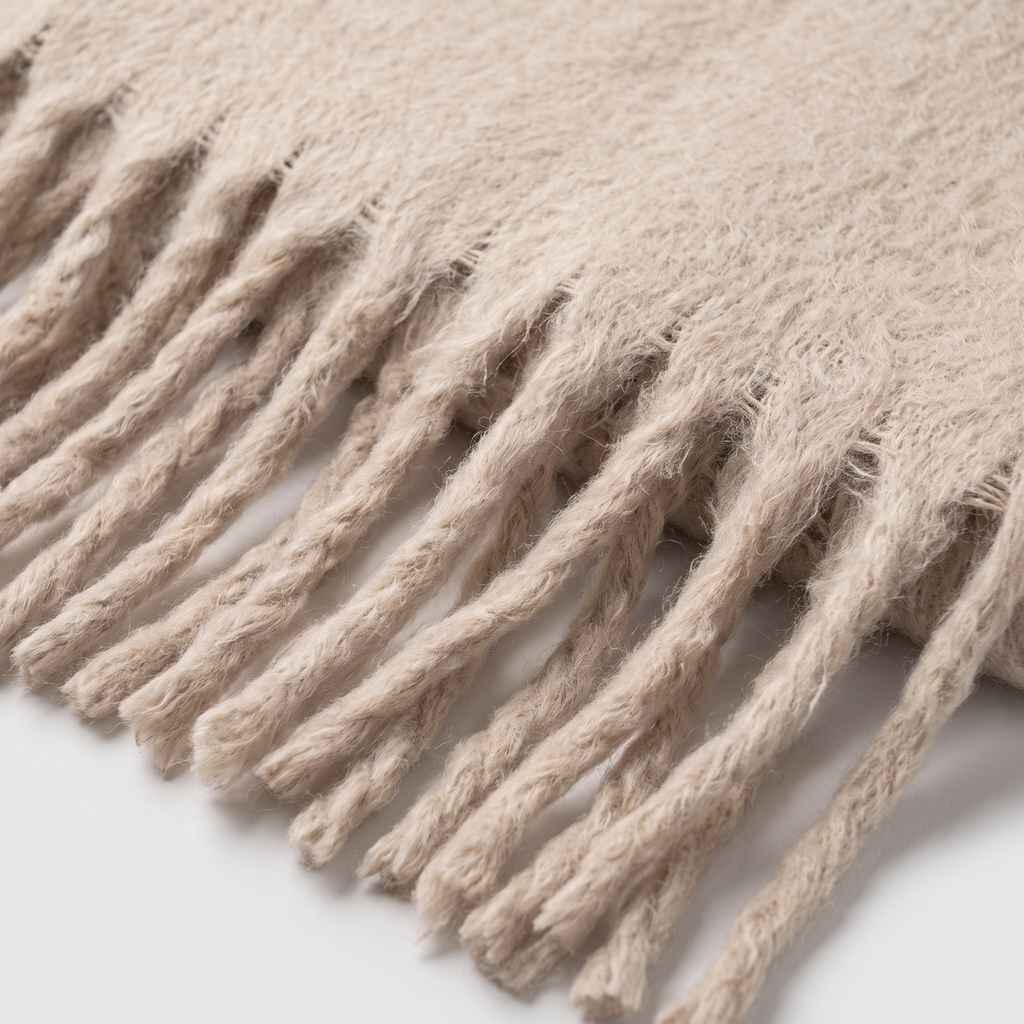 Brushed Fringe Scarf, texture and fringe close-up