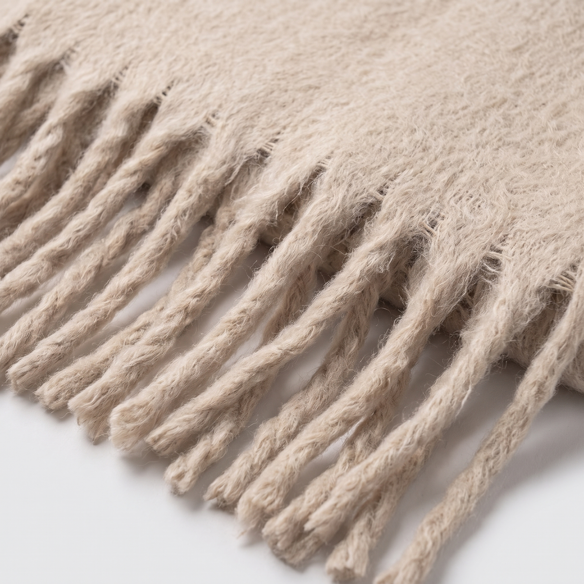 Brushed Fringe Scarf, texture and fringe close-up