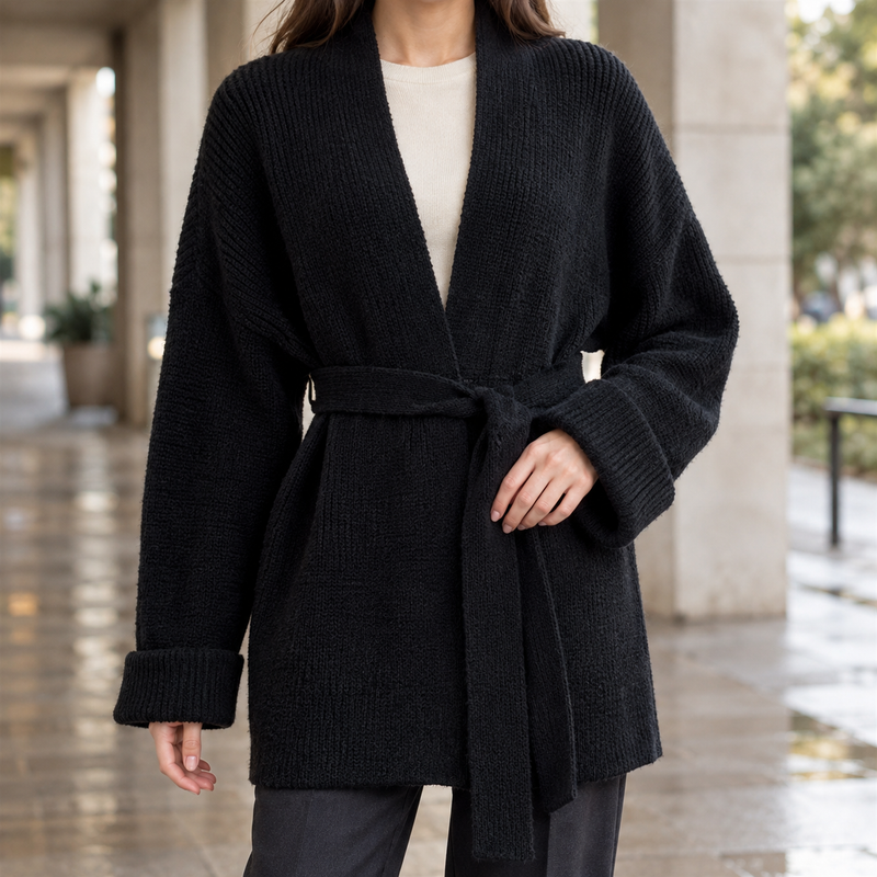 Belted Wrap Knit Cardigan