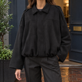 Faux Suede Bubble-Hem Bomber Jacket