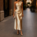 One-Shoulder Ruched Draped Dress