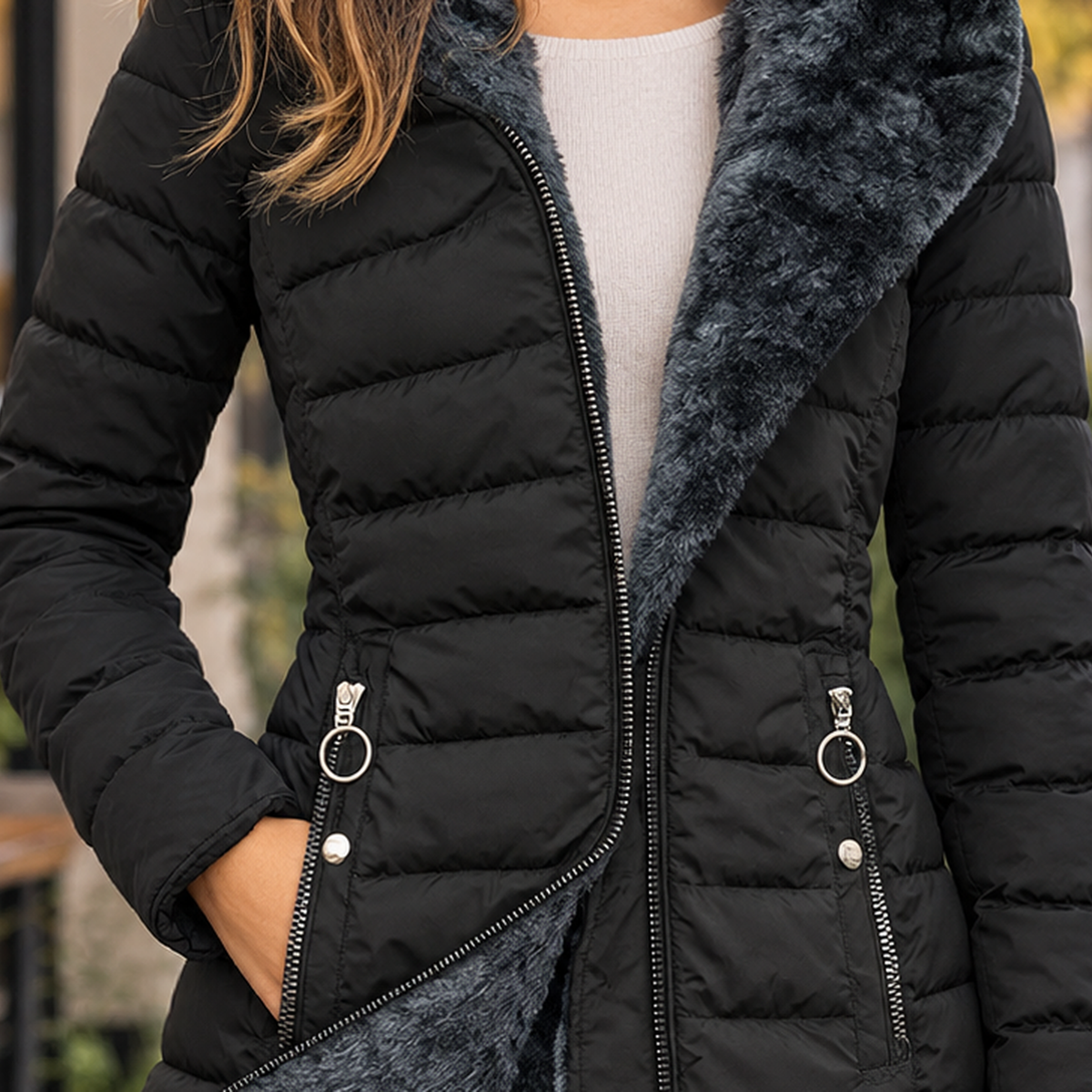 Plush-Lined Longline Puffer Jacket