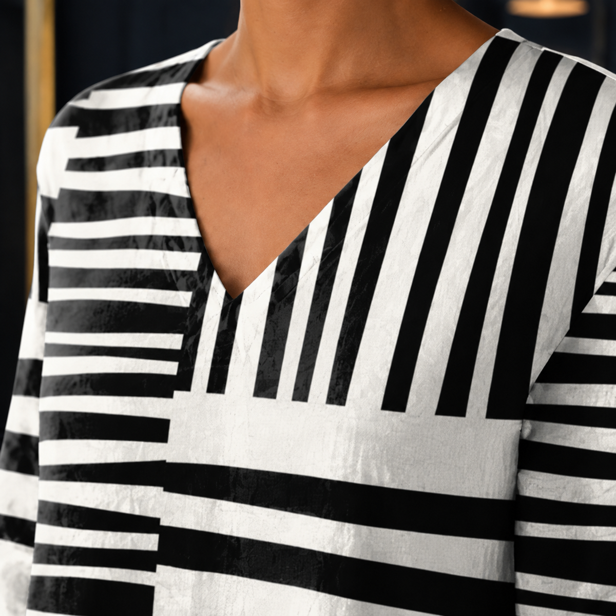 Abstract Print V-Neck Blouse