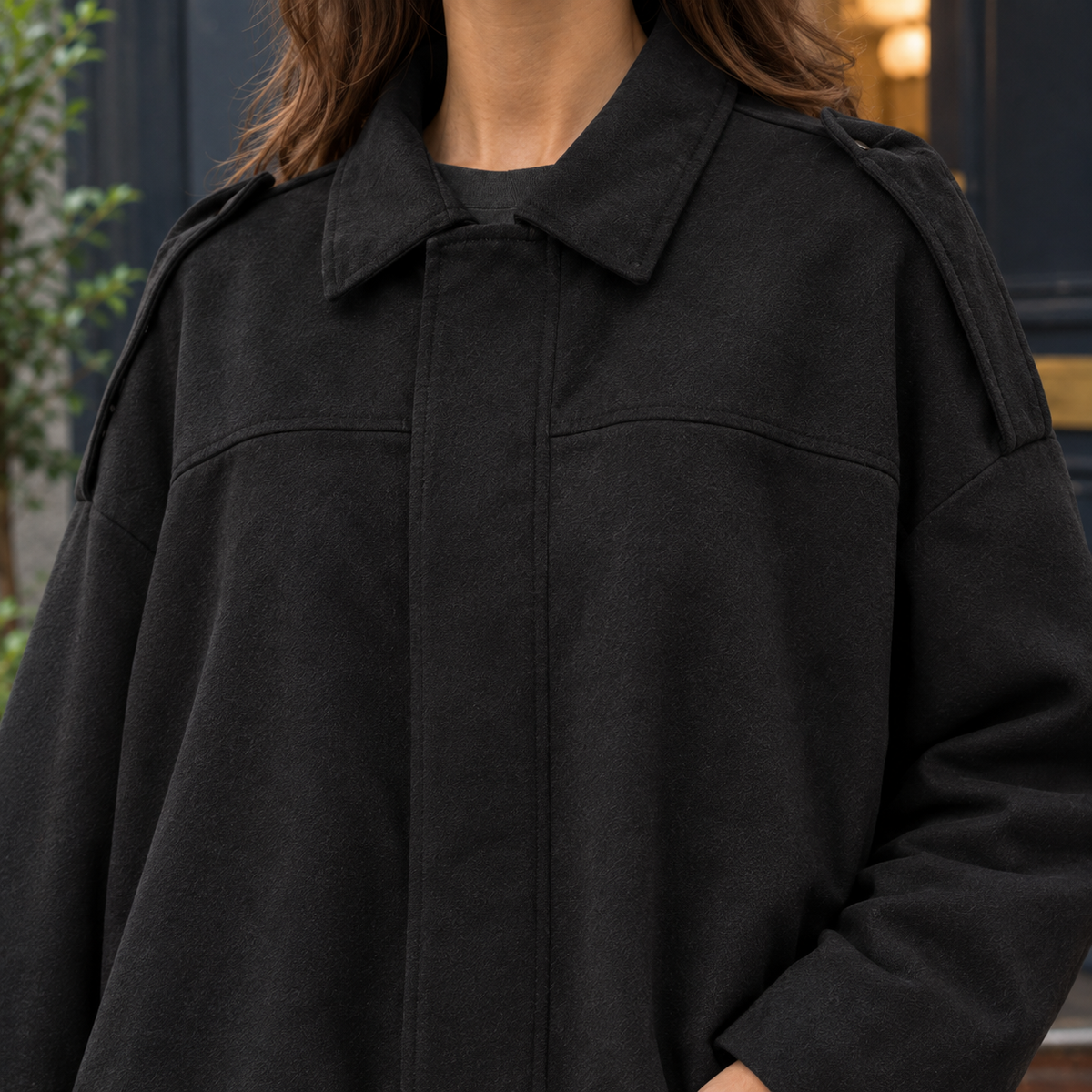 Faux Suede Bubble-Hem Bomber Jacket