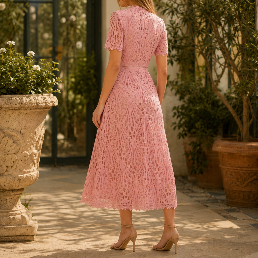 Georgina High Neck Lace Midi Dress
