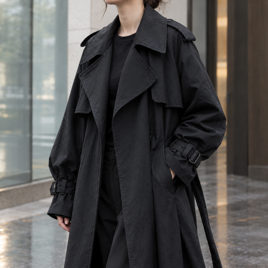 Draped Raglan Ankle-Length Overcoat